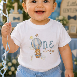 ワンダフルバルーン1歳の誕生日おめでとう男の子Tシャツ ベビーTシャツ