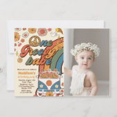 ワンダフルベイビー レトロレインボー 1歳誕生日写真 招待状 (正面)