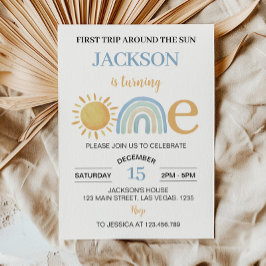 ワンダフル サンシャイン レインボー 1歳の誕生日おめでとう 招待状