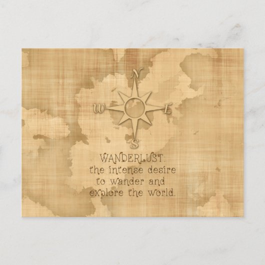 「ワンダラスト…」 旅行引用文オンヴィンテージ紙 ポストカード (正面)