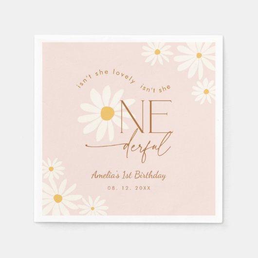 ワンダーなデイジーの1歳の誕生日 スタンダードカクテルナプキン (正面)