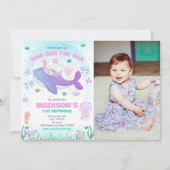 ワンダーの海パーティーホエールガール1歳の誕生日 招待状 (正面)