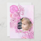 ワンダーアンダーザシー ピンクガール フォト ファーストバースデーパーティー 招待状 (裏面)