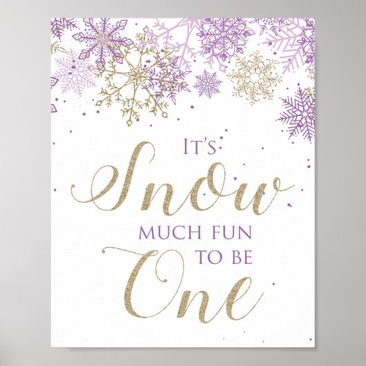 ワンダーオンダーランド 雪 いっぱい楽しさいっぱい1歳のバースデーサイン ポスター (正面)