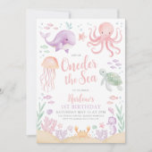 ワンダーザシーガール1stバースデーピンク 招待状 (正面)