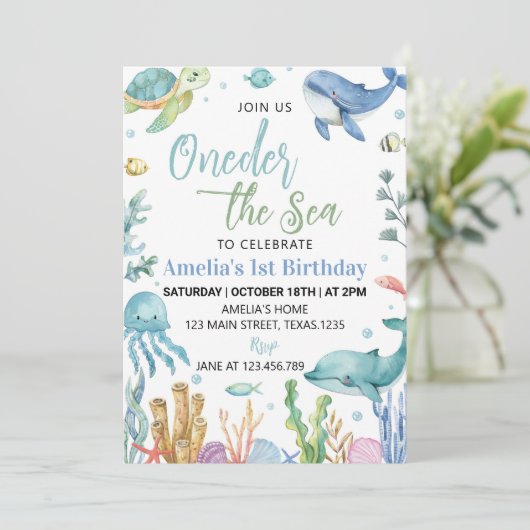 ワンダーザシーキュート海動物誕生日 招待状 (スタンド正面)