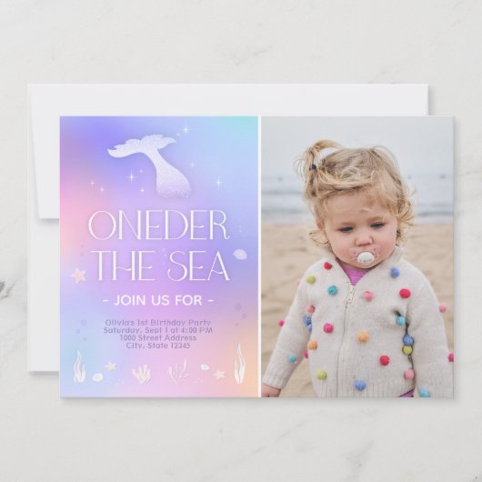 ワンダーザシースパークお洒落リーマーメイド誕生日 招待状 (正面)