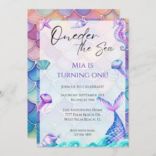 ワンダーザシーセントマーメイド誕生日招待状 招待状 (正面/裏面)