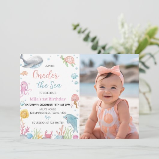 ワンダーザシーパステル誕生日フォト招待状 招待状 (スタンド正面)