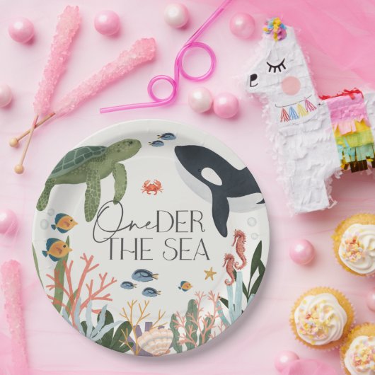 ワンダーザシーファースト誕生日テーブルデコール ペーパープレート (パーティー)