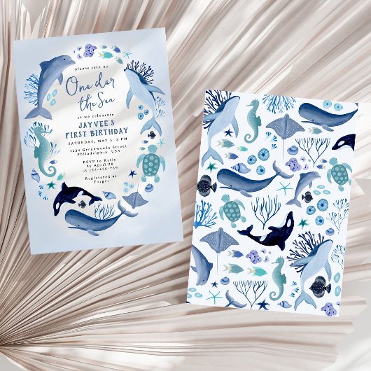 ワンダーザシーブルー海動物第1誕生日 招待状