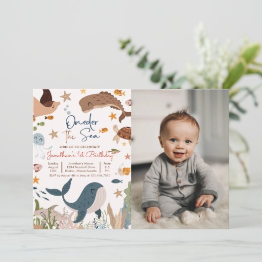 ワンダーザシーホエールシャーク海の生活1st誕生日 招待状 (スタンド正面)