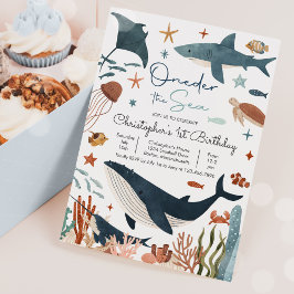 ワンダーザシーホエールシャーク海の生活1st誕生日 招待状
