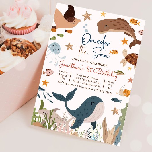 ワンダーザシーホエールシャーク海の生活1st誕生日 招待状