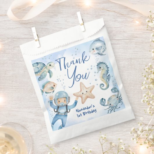 ワンダーザシーボーイ1歳の誕生日かわいい海 フェイバーバッグ (クリップ留めされた状態)