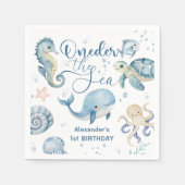 ワンダーザシーボーイ1st誕生日かわいいブルー海 スタンダードカクテルナプキン (正面)