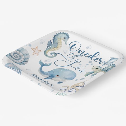 ワンダーザシーボーイ1st誕生日かわいいブルー海 ペーパープレート (傾斜あり)