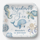 ワンダーザシーボーイ1st誕生日かわいいブルー海 ペーパープレート (正面)