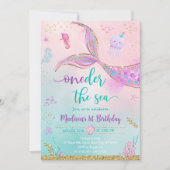 ワンダーザシーマーメイドピンクパープル誕生日 招待状 (正面)