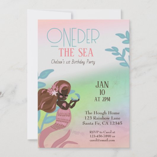 ワンダーザシーマーメイドファースト誕生日 招待状 (正面)