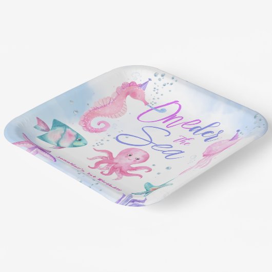 ワンダーザシーマーメイド1歳の誕生日かわいい海 ペーパープレート (傾斜あり)