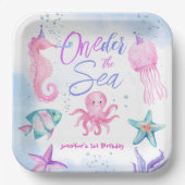 ワンダーザシーマーメイド1歳の誕生日かわいい海 ペーパープレート (正面)