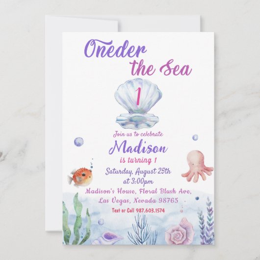 ワンダーザシーマーメイド1st誕生日パーティー 招待状 (正面)