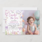 ワンダーザシー海動物少女の誕生日写真 招待状 (正面)