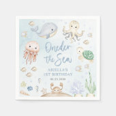 ワンダーザシー海動物1st誕生日 スタンダードカクテルナプキン (正面)