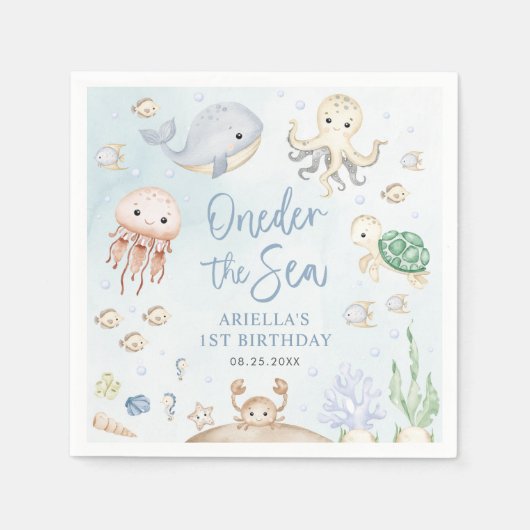 ワンダーザシー海動物1st誕生日 スタンダードカクテルナプキン (正面)