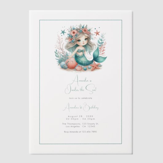 "ワンダーザシー"ベルムマーメイド最初の誕生日 ベラム紙招待状 (正面)