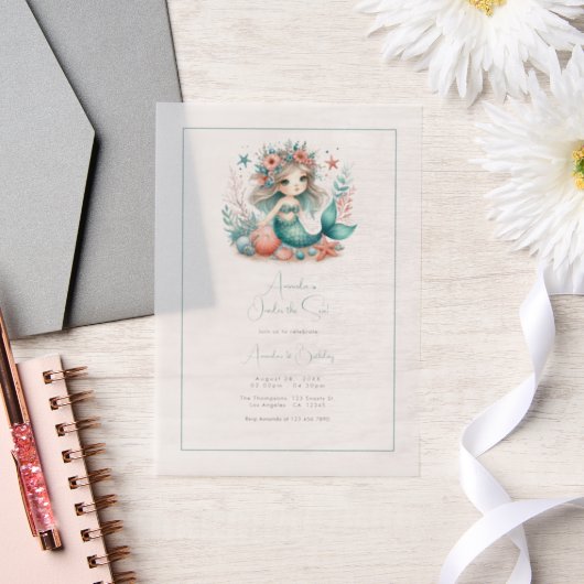 "ワンダーザシー"ベルムマーメイド最初の誕生日 ベラム紙招待状 (ウェディング)