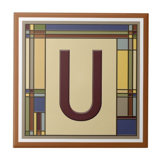 ワンダートアーツ&クラフツジオメトリックイニシャルU タイル (正面)