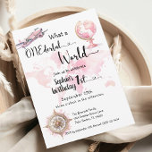 ワンダーフル世界ピンク旅行ガール1歳の誕生日 招待状