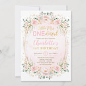 ワンダーフ恋しく思ル赤面ピンク金ゴールドフローラ1日目の誕生日 招待状 (正面)