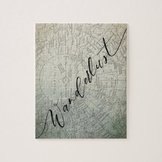 ワンダーラストティール(緑がかった色)グラデーションウォーターカラーアドベンチャーマップ ジグソーパズル (縦)