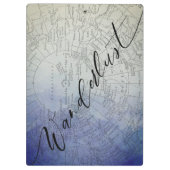 ワンダーラストブルーグラデーションウォーター色ヴィンテージワールドマップ クリップボード (裏面)