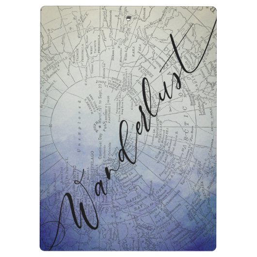 ワンダーラストブルーグラデーションウォーター色ヴィンテージワールドマップ クリップボード (裏面)