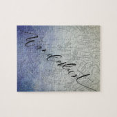 ワンダーラストブルーグラデーションウォーター色ヴィンテージワールドマップ ジグソーパズル (横)