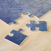 ワンダーラストブルーグラデーションウォーター色ヴィンテージワールドマップ ジグソーパズル (側面)