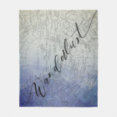 ワンダーラストブルーグラデーションウォーター色ヴィンテージワールドマップ フリースブランケット (正面)