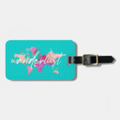 ワンダーラスト水の色ワールドマップトラベルピンク金ゴールド ラゲッジタグ (正面横)