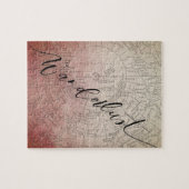 ワンダーラスト赤グラデーション水カラーヴィンテージ旅行マップ ジグソーパズル (横)
