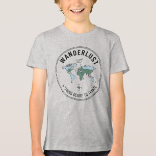 ワンダーラスト・アドベンチャーお待ちの世界地図 キッズ トライブレンドTシャツ