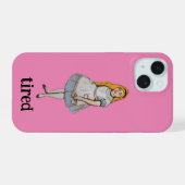ワンダーランドおもしろいピンクガールの疲れた引用文アリス iPhone 15ケース (裏面横)