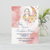 ワンダーランドお洒落ピンクペンギン赤ちゃんシャワーガール 招待状 (スタンド正面)