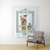 ワンダーランドかわいい青いアリス白うさぎアート タペストリー (インサイチュ)