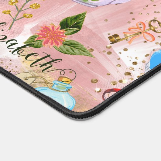 ワンダーランドでかわいいアリスの冒険グリッター名 デスクマット (コーナー)