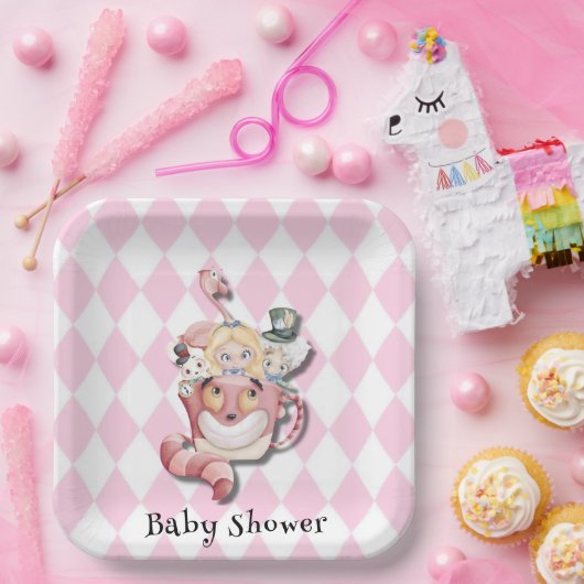 ワンダーランドと友人のピンクアリス赤ちゃんシャワー ペーパープレート (パーティー)