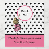 ワンダーランドのアリス黒いハート柄 ワインラベル (シングルラベル)